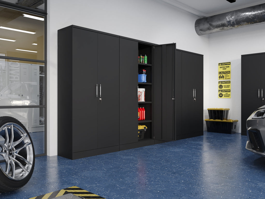 BDM-180 Metal Storage Cabinet – Flat-Pack with Pull Handles, Locking Doors & Adjustable Shelves