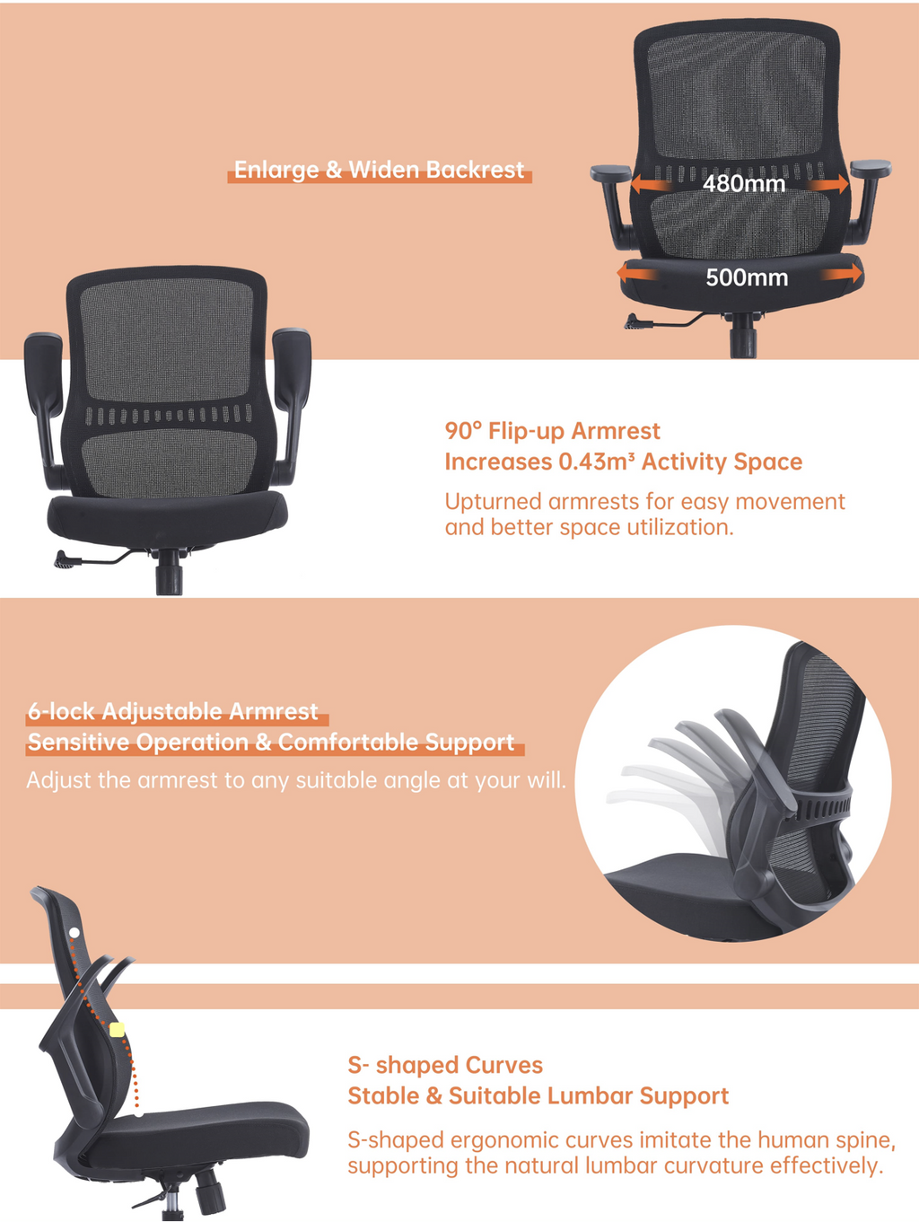 TASK Mesh Office Chair – Adjustable Task Chair with Breathable Back, Black or Gray