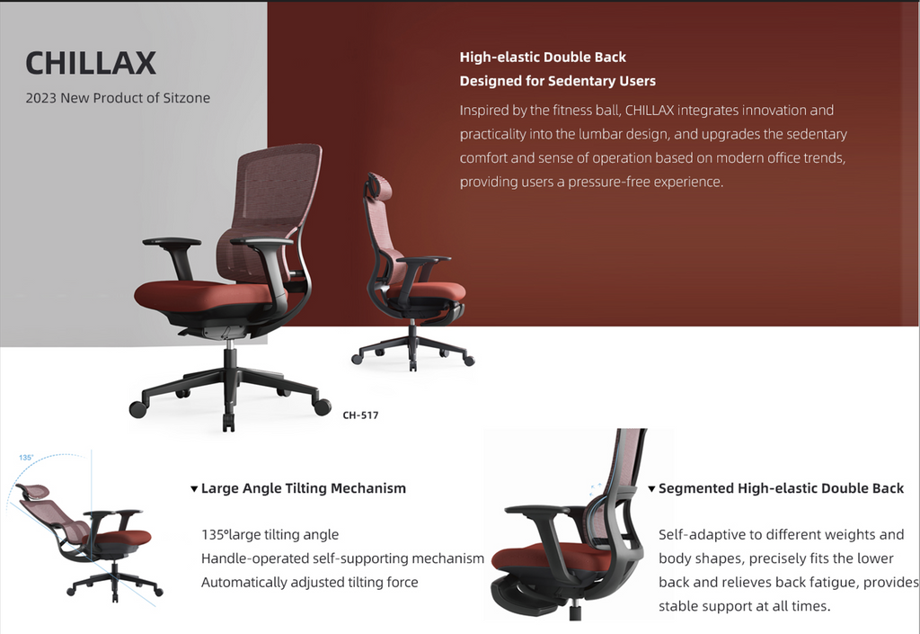 Chillax Ergonomic Office Chair – Double Backrest, Reclining Function, Adjustable Comfort